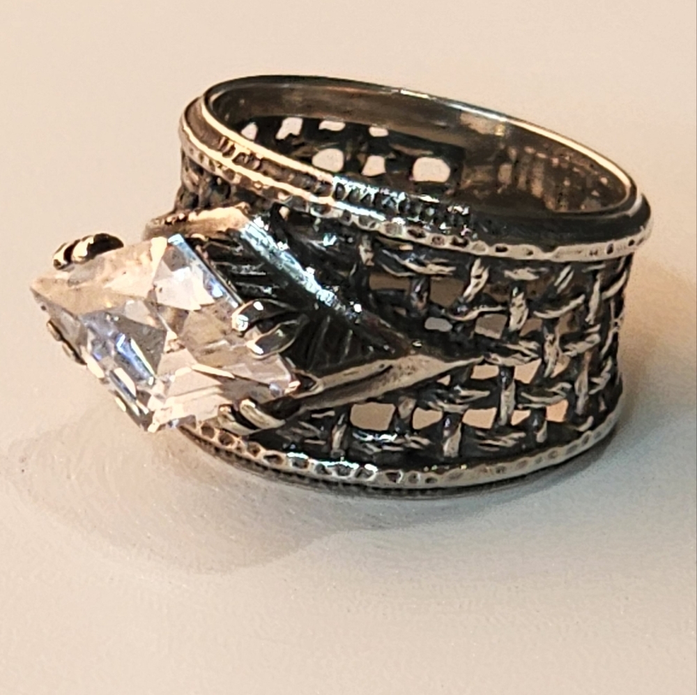 Silpada Silver and CZ Basket Weave Ring Size 5